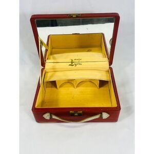VTG Lyric Red Hinged Jewelry Box Vanity Case Make Up Travel 1960 Classic Mirror